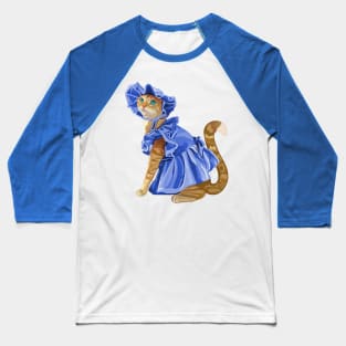 Girly Ginger Cat in Blue Dress Baseball T-Shirt